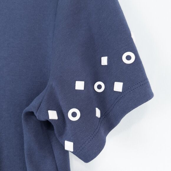 Alfred Dunner Nautical Studded Grommet SS Top Navy Blue Womens Petite Small - Picture 8 of 15